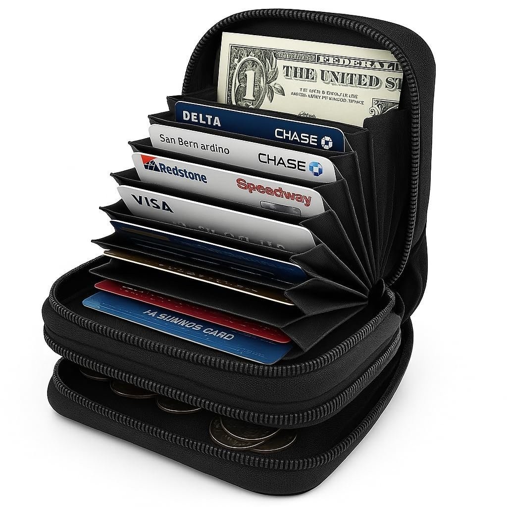 Marshal Genuine Leather Credit Card Holder Wallet Accordion Double Zipper…