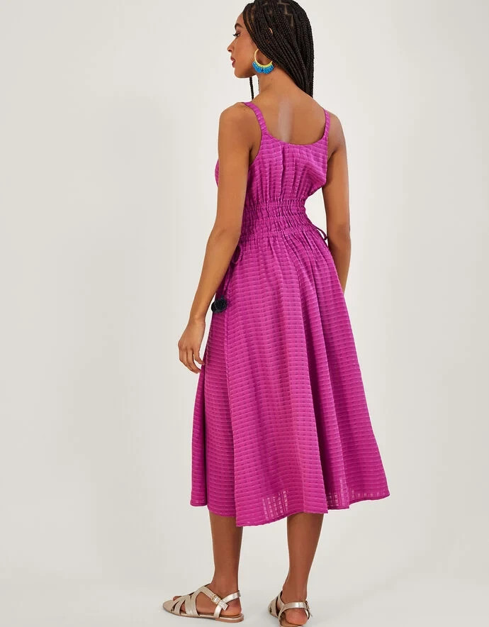 Monsoon Purple (Dark Magenta Pink) Textured Midi Length Sun Dress, Size L, 16-18