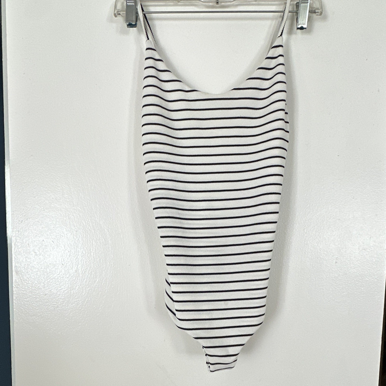 Lilikoi Black & White Striped Textured Stretch One Piece Bodysuit Women’s S