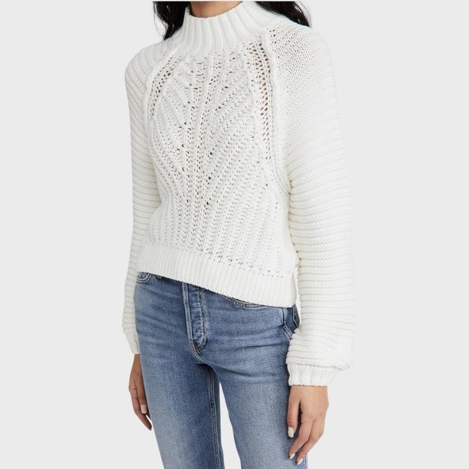 Free People Sweetheart Sweater Ivory Chunky Knit Mockneck Pullover Size Small