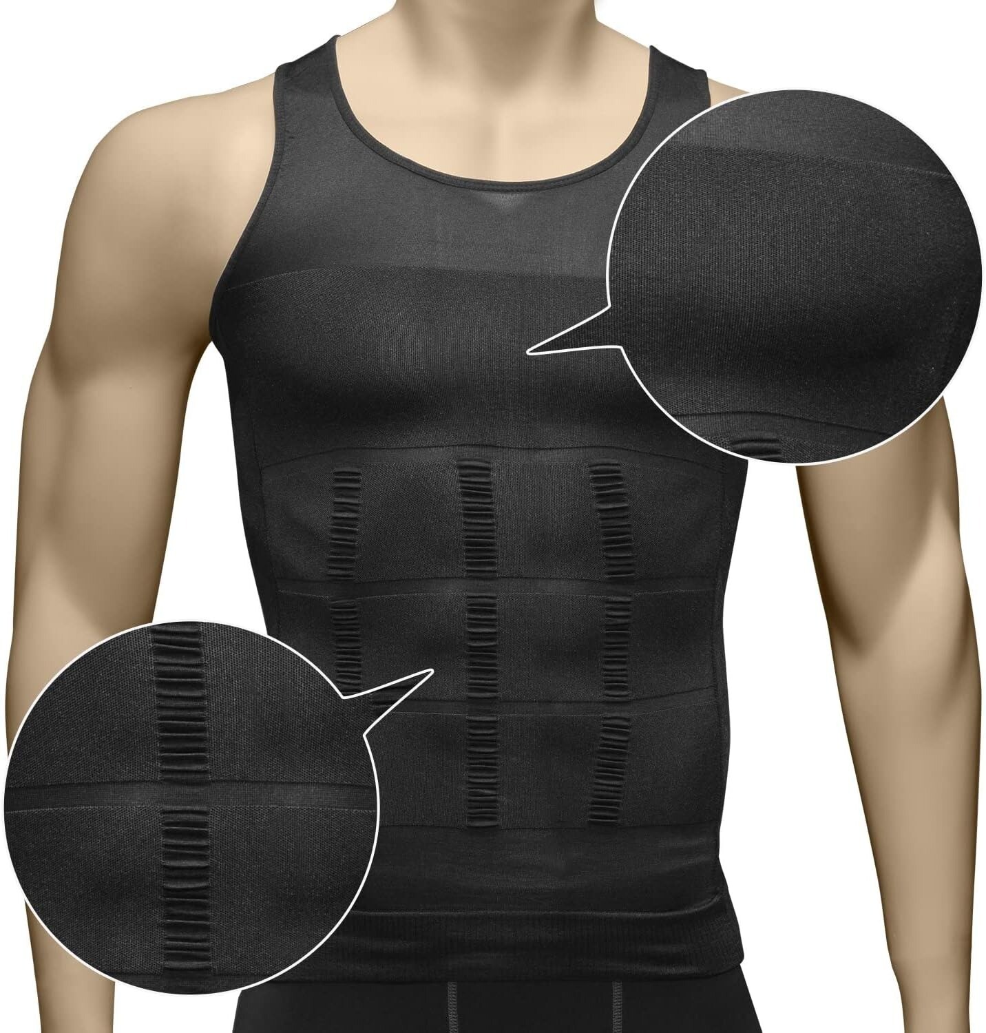Men 3 Pack Slim Body Shaper Posture Corrector Vest Abdomen Compression Shirt Top