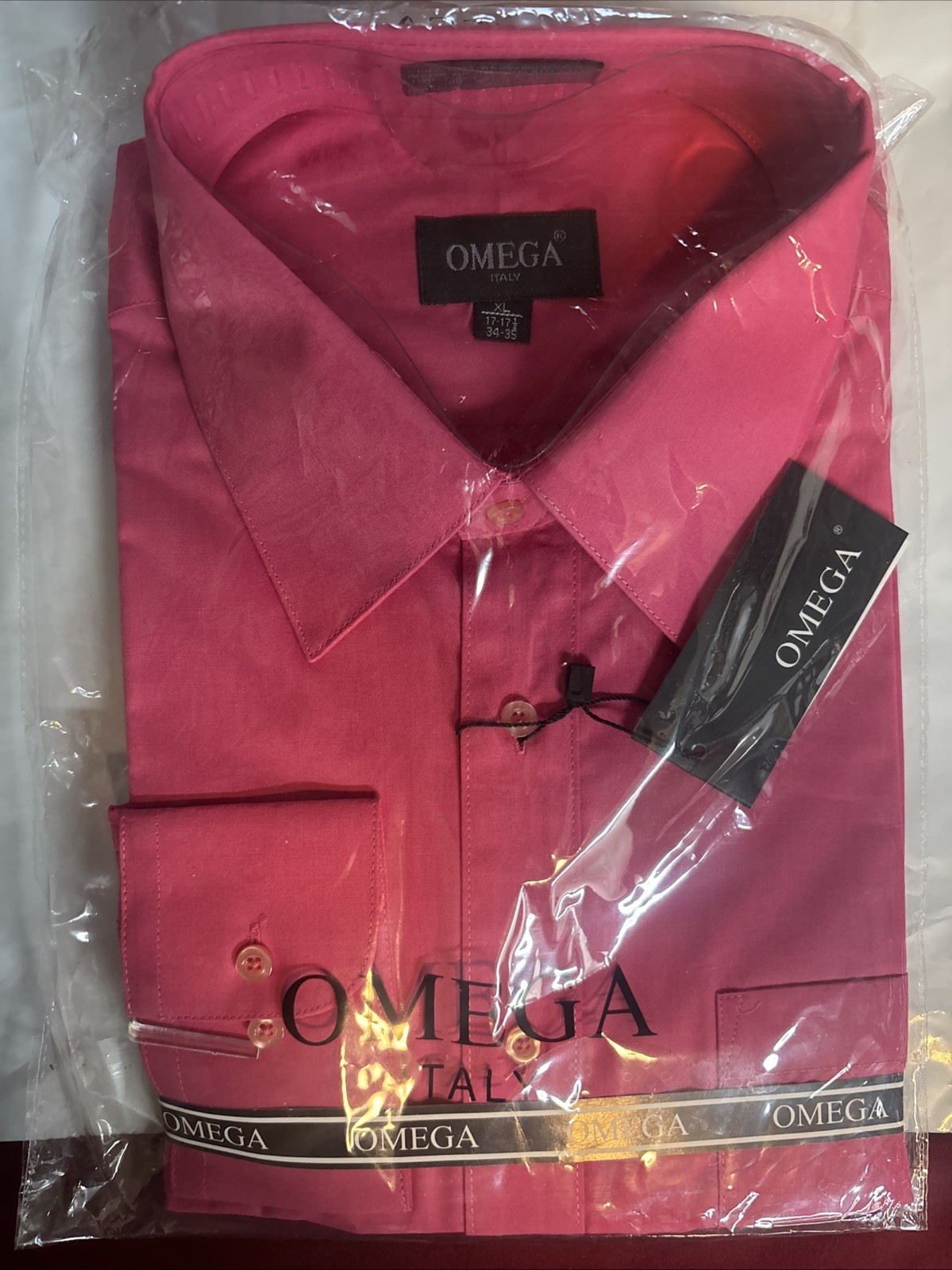Men’s Size S 17-17 1/2 34-35 OMEGA ITALY Hot Pink Short Sleeve Dress Shirt NEW