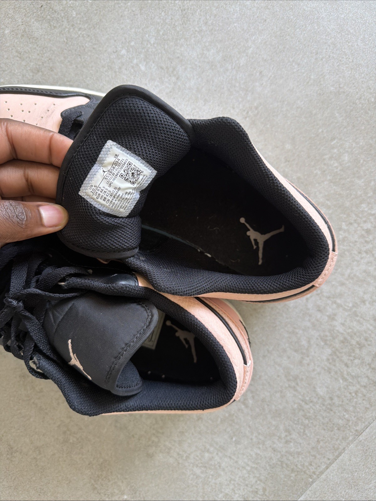Nike Air Jordan 1 Low Men 10 Black Upper With Crimson Tint (Salmon Pink)