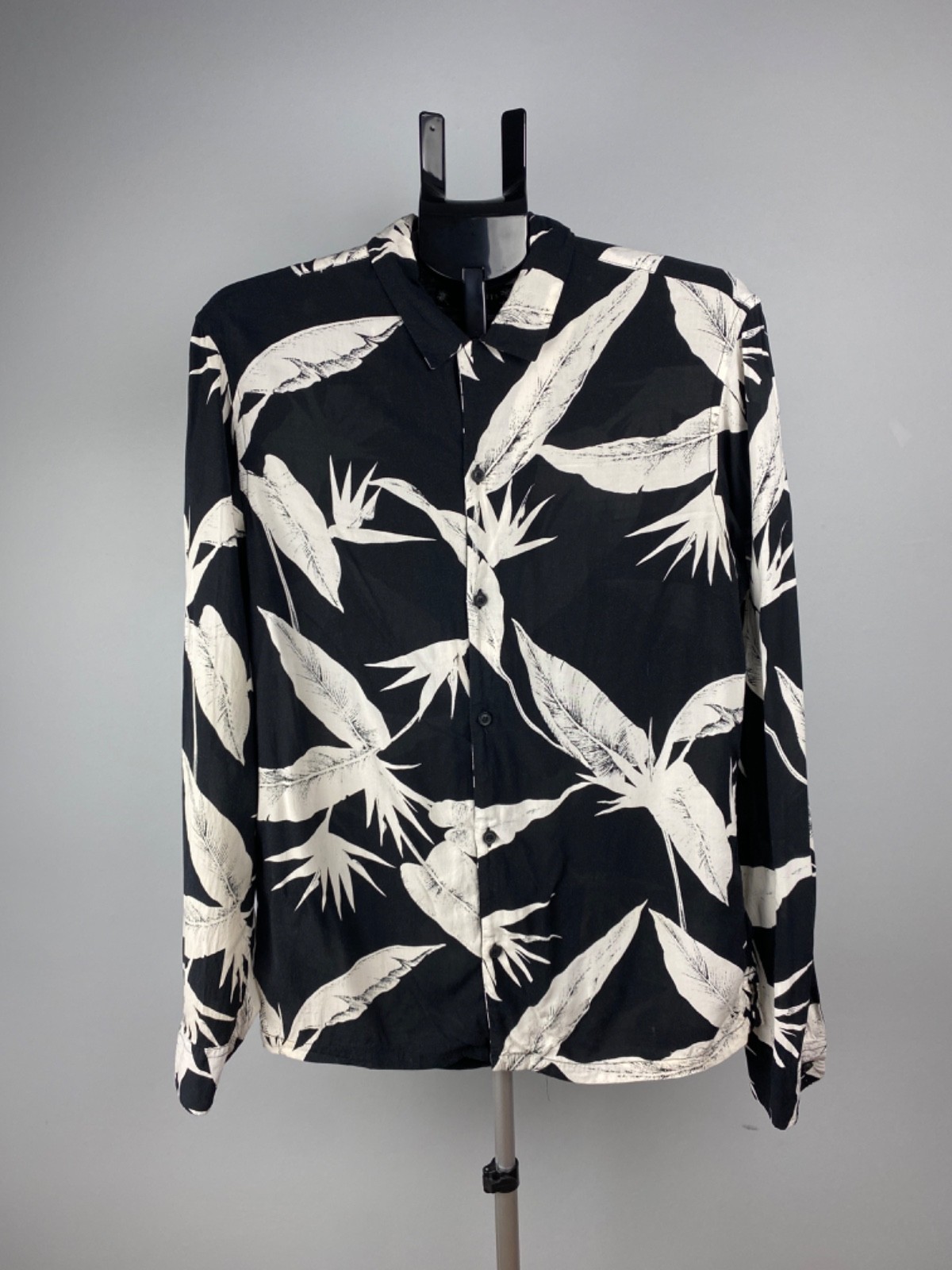 AllSaints Virginia LS Shirt Black White Floral Print 100% Viscose Size M