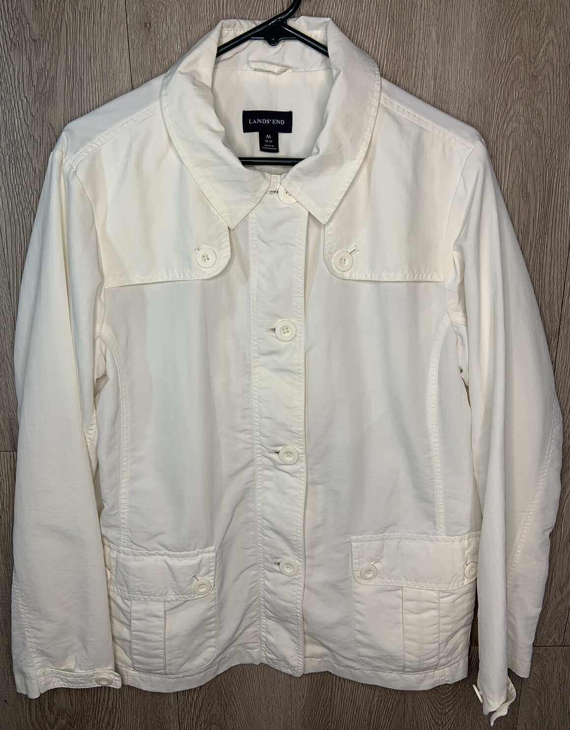 Lands’ End Women White Jacket Size Medium 10-12 Zipper & Button Closure Pockets