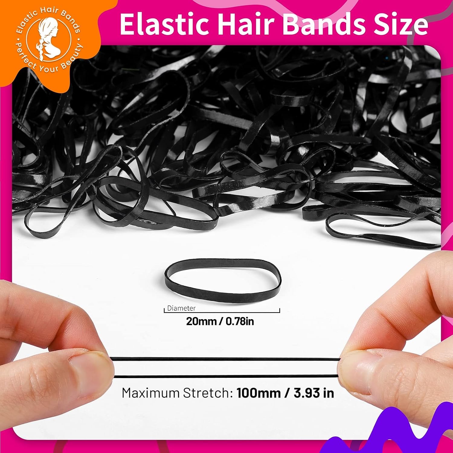 Black Elastics Ties, 300pcs Rubber Bands Hair Soft Elastic Bands