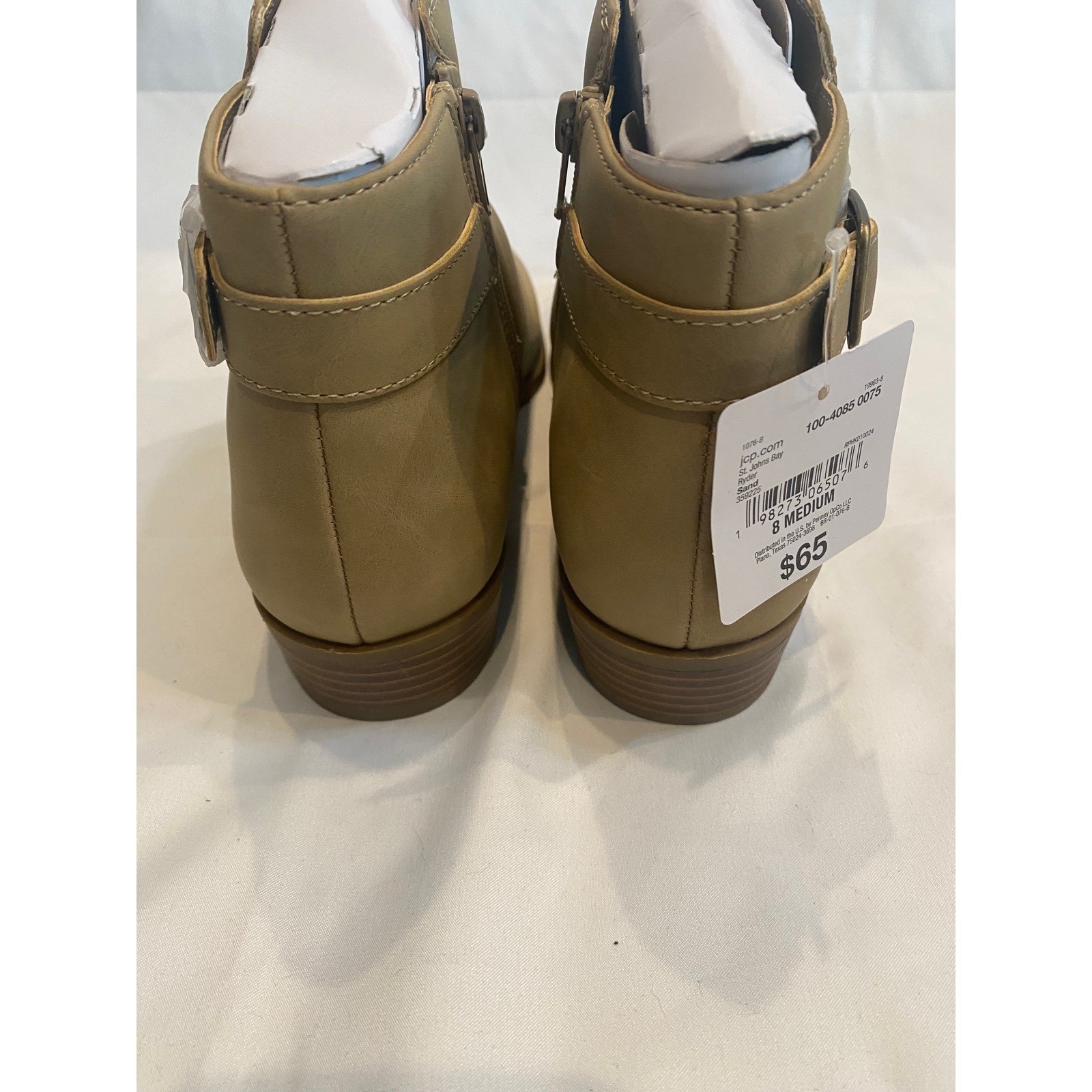 St. Johns Bay Ryder Sand Tan Ankle Boots Buckle Block Heel Booties Womens Size 8