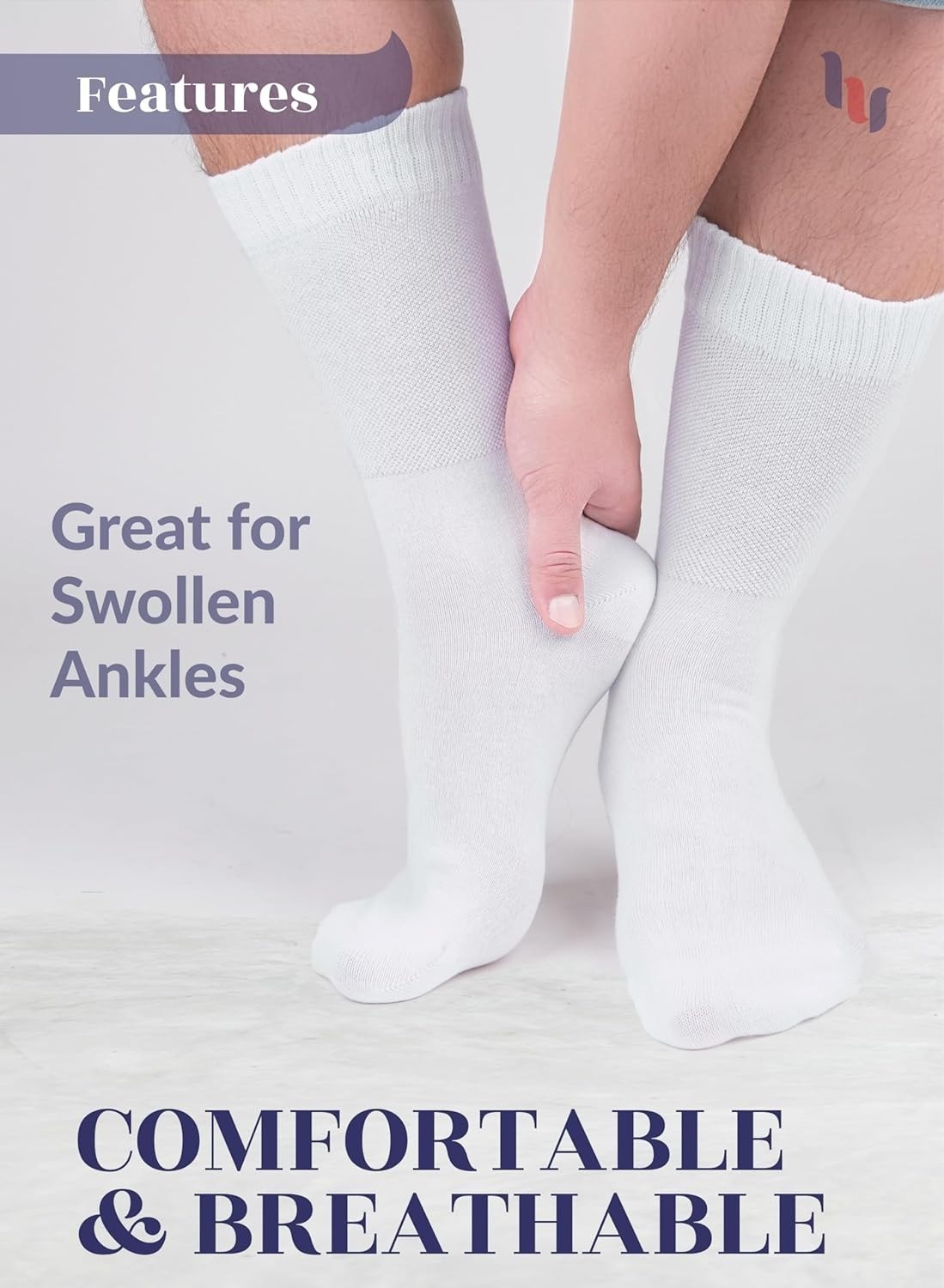 Hugh Ugoli Diabetic Socks for Men, Non-Binding, Seamless, Size M/L/XL
