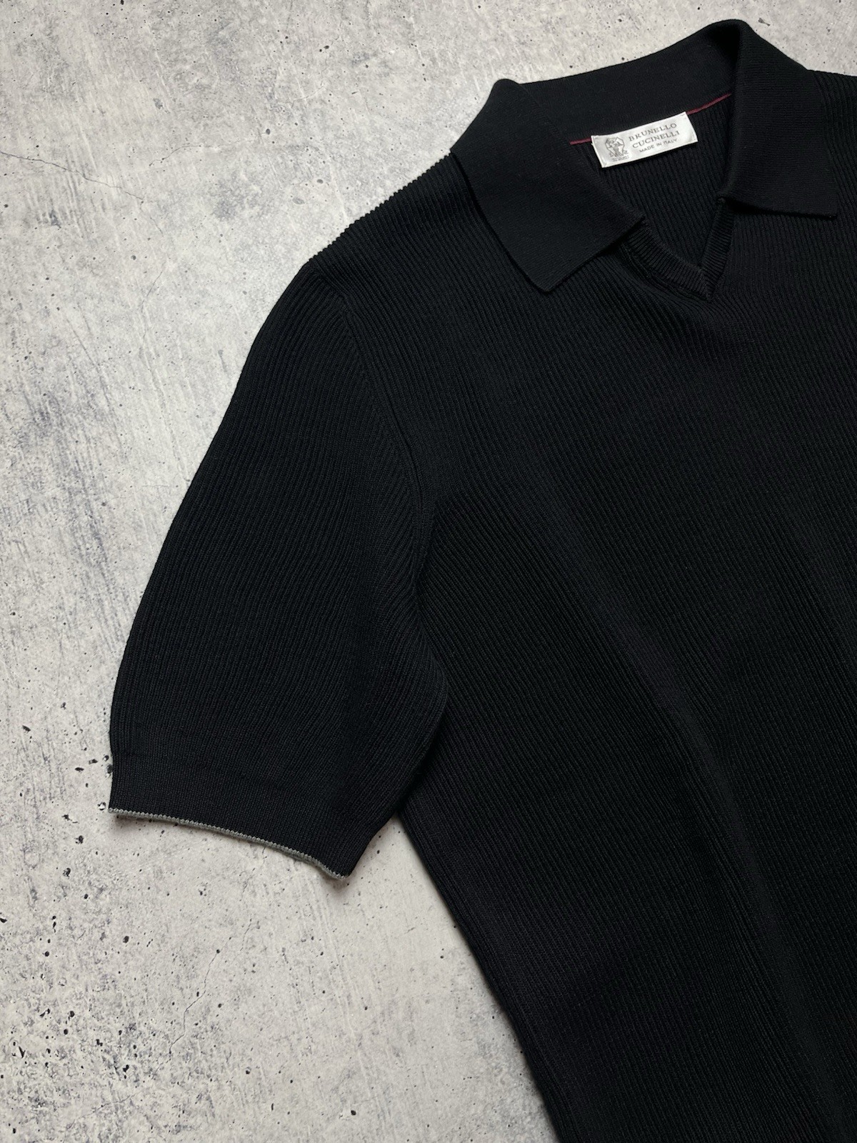 Men’s s Brunello Cucinelli Cotton Rib Knit Polo Black Size 50 M/L