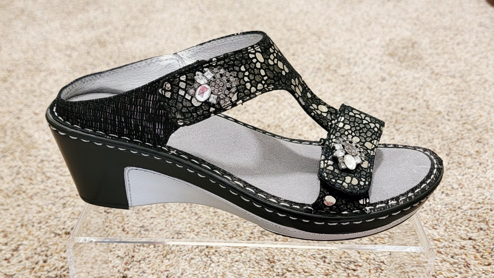Womens Alegria Lara Black Pewter Mosaic Leather Lar780 Wedge Slides Sandals 6 36