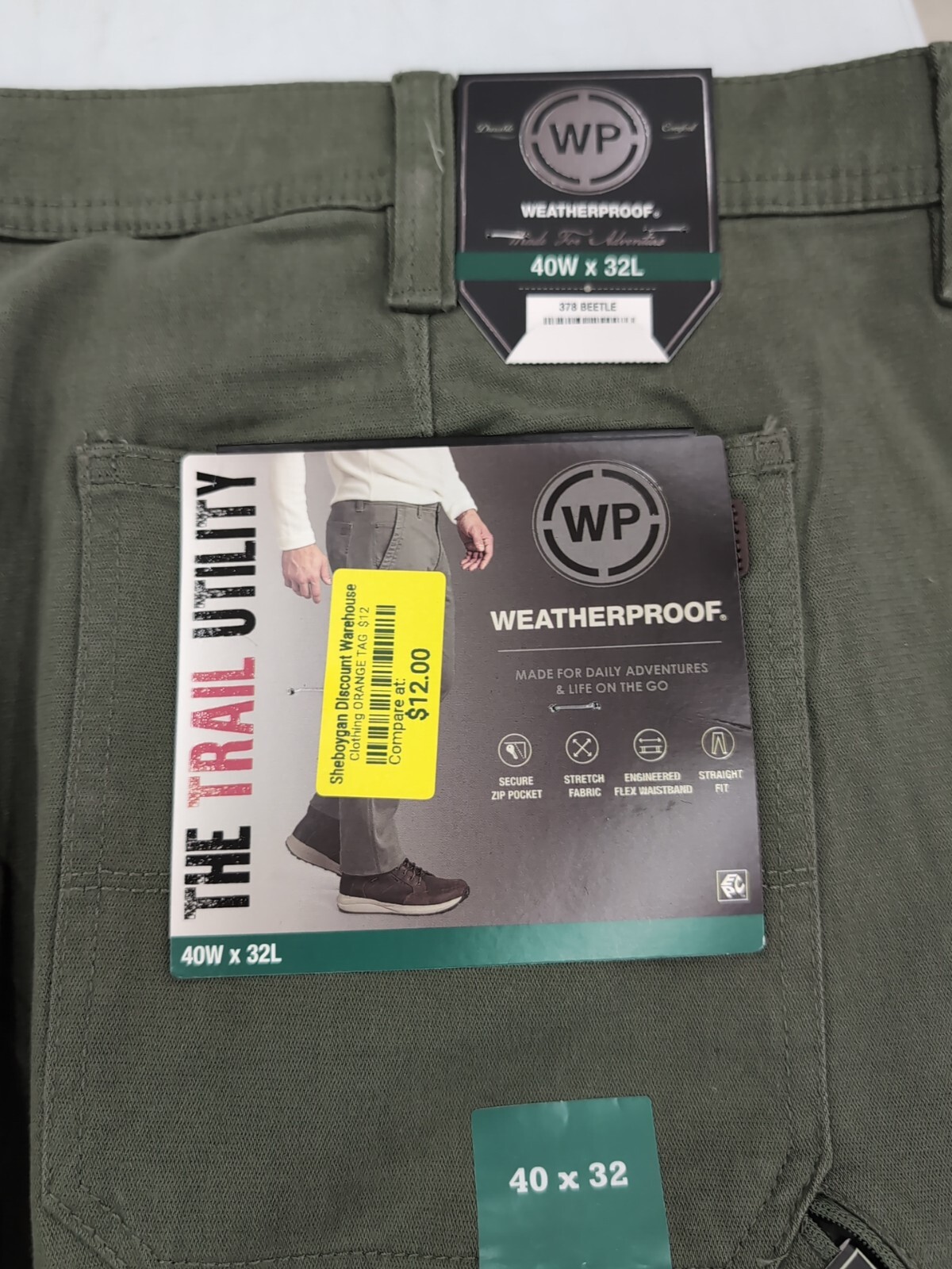 WP Weatherproof Men’s Twill Trail Utility Pant Size 40 x 32 Beetle AM19