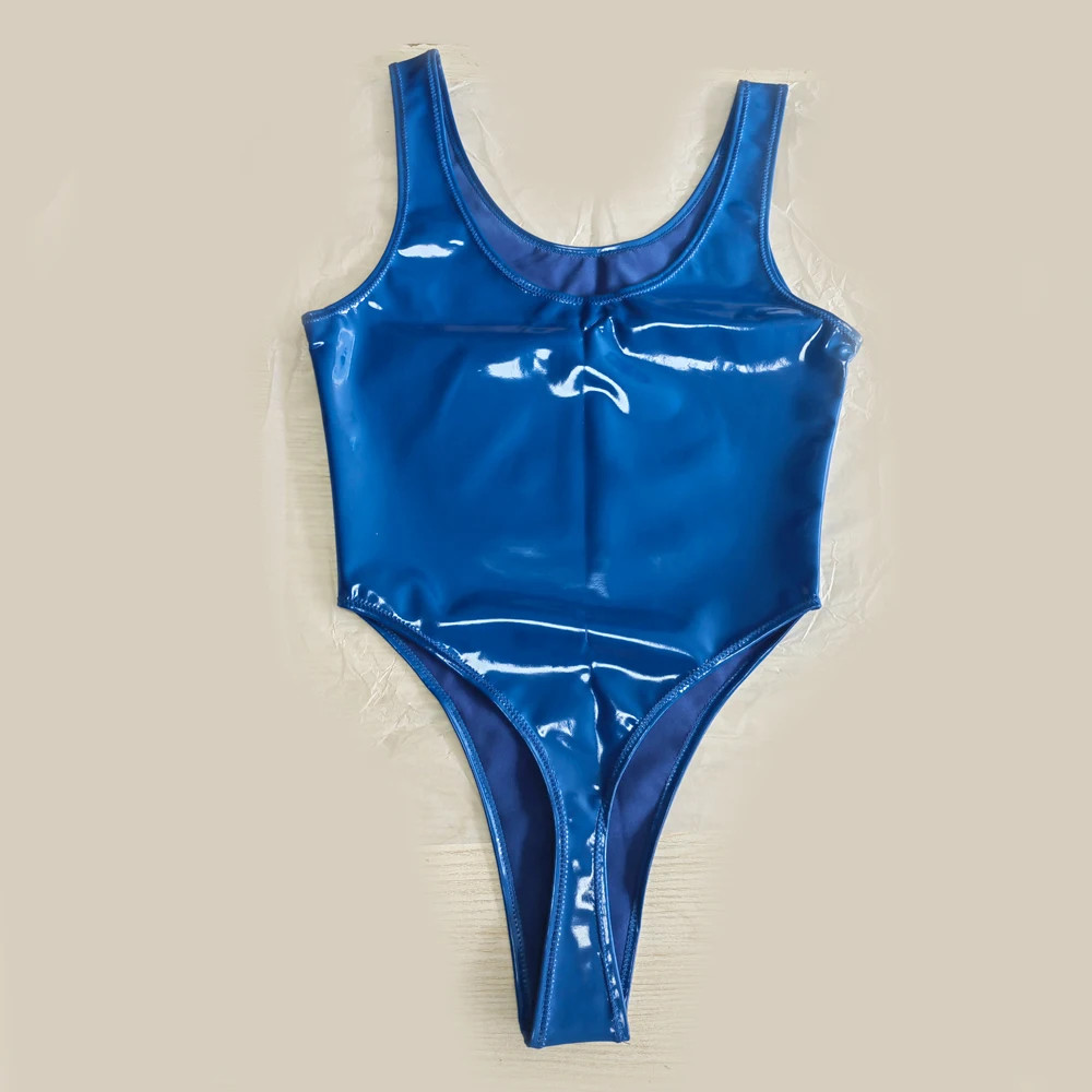 High Quality PVC Latex Shiny High Cut Bodysuit Leotard Catsuit Club Wear Plus