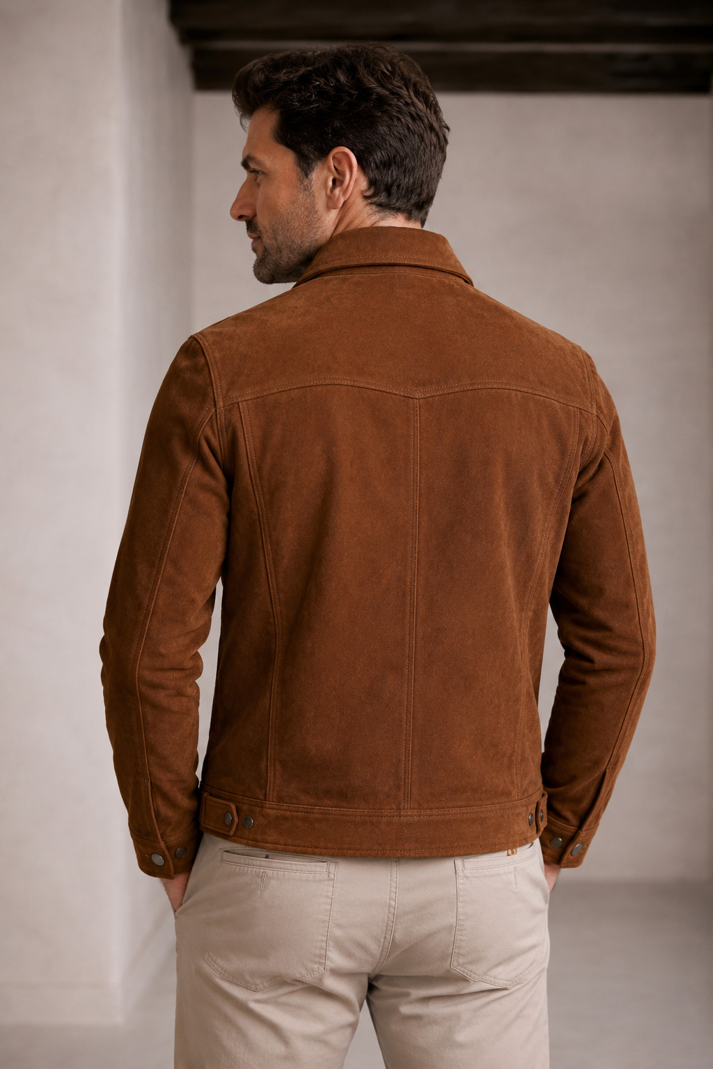 Men’s Genuine Brown Suede Leather Jacket – Western Classic – Button Shirt Coat