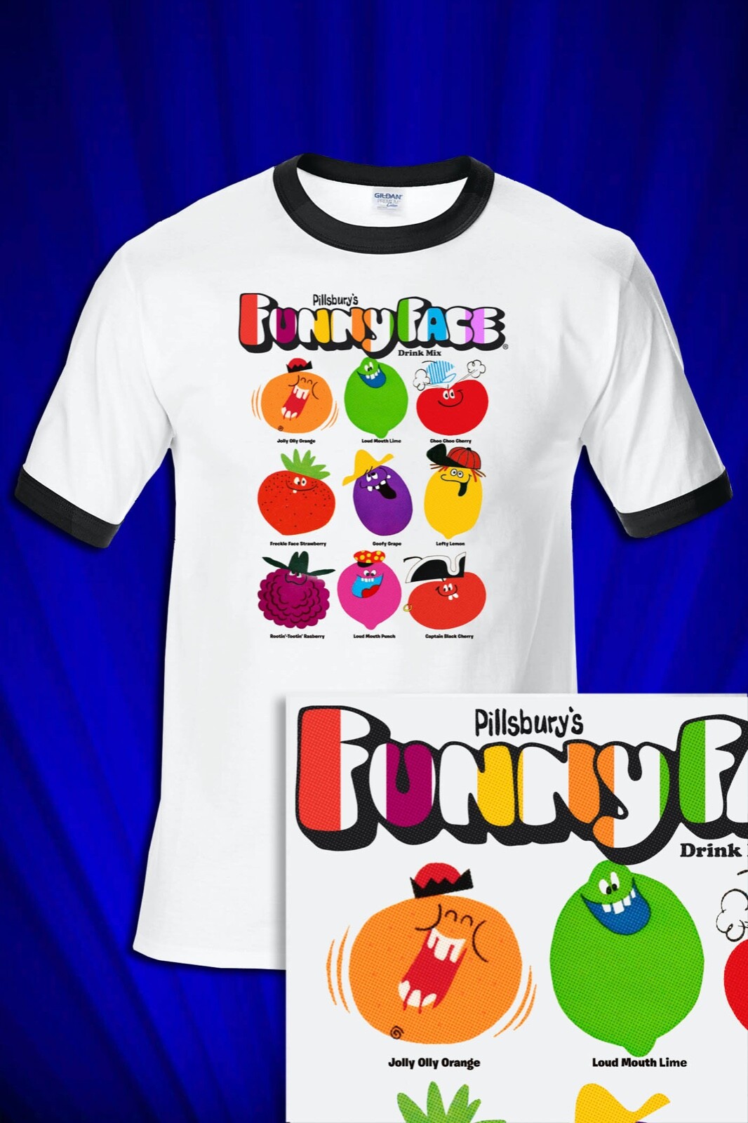 Funny Face Drink Mix retro RINGER t-shirt FREE S&H USA Saturday Morning Cartoons