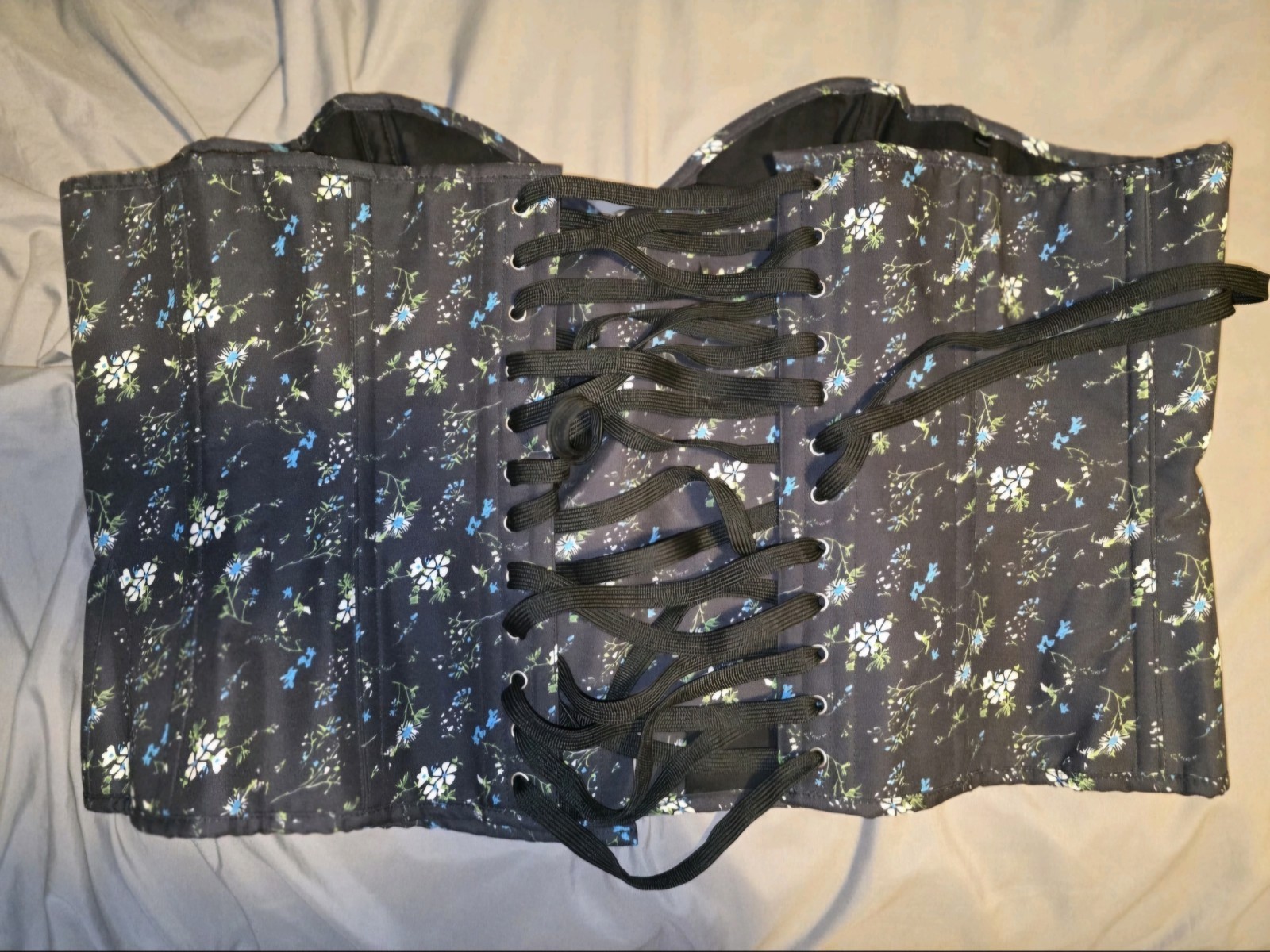 Black Floral Overbust Lace Up Strapless Women’s Corset Top Size L Cup D