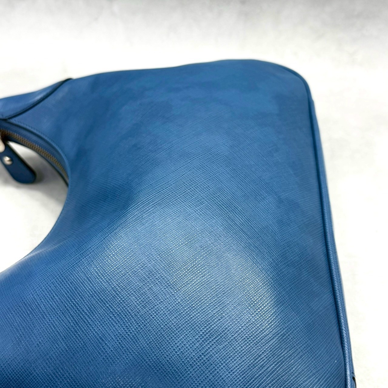 Salvatore Ferragamo Blue Saffiano Leather Hobo Shoulder Bag Gancini Italy Women