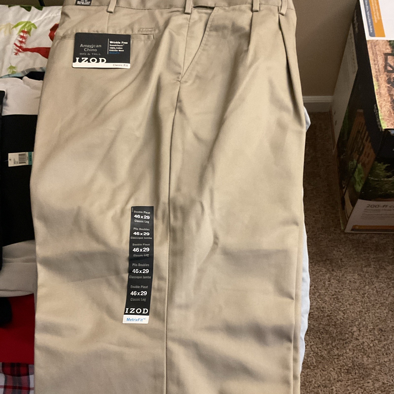 IZOD American Chino Big & Tall Beige Pleated Wrinkle Resistant Pants 46