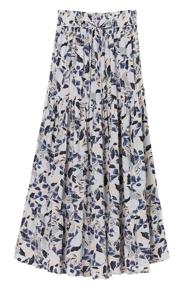 FatFace Fat Face Dark Blue & White Jayla Batik Floral Print Crinkle Skirt 16