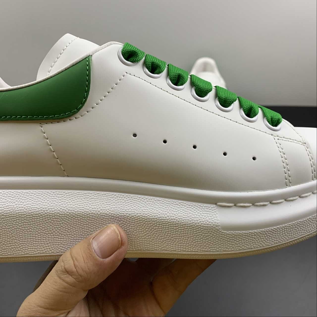 Alexander McQueen Oversized White Green Low Top Leather Sneakers