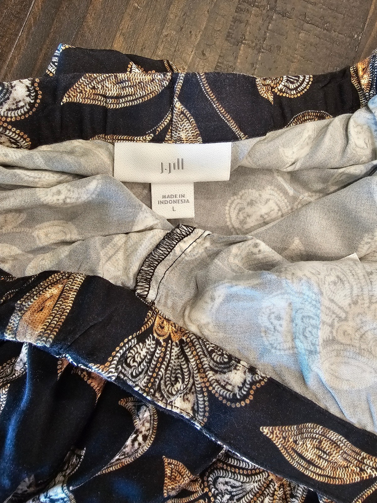 J. Jill Women’s Black Blue Beige Floral A-Line Pleated Midi Skirt Size L