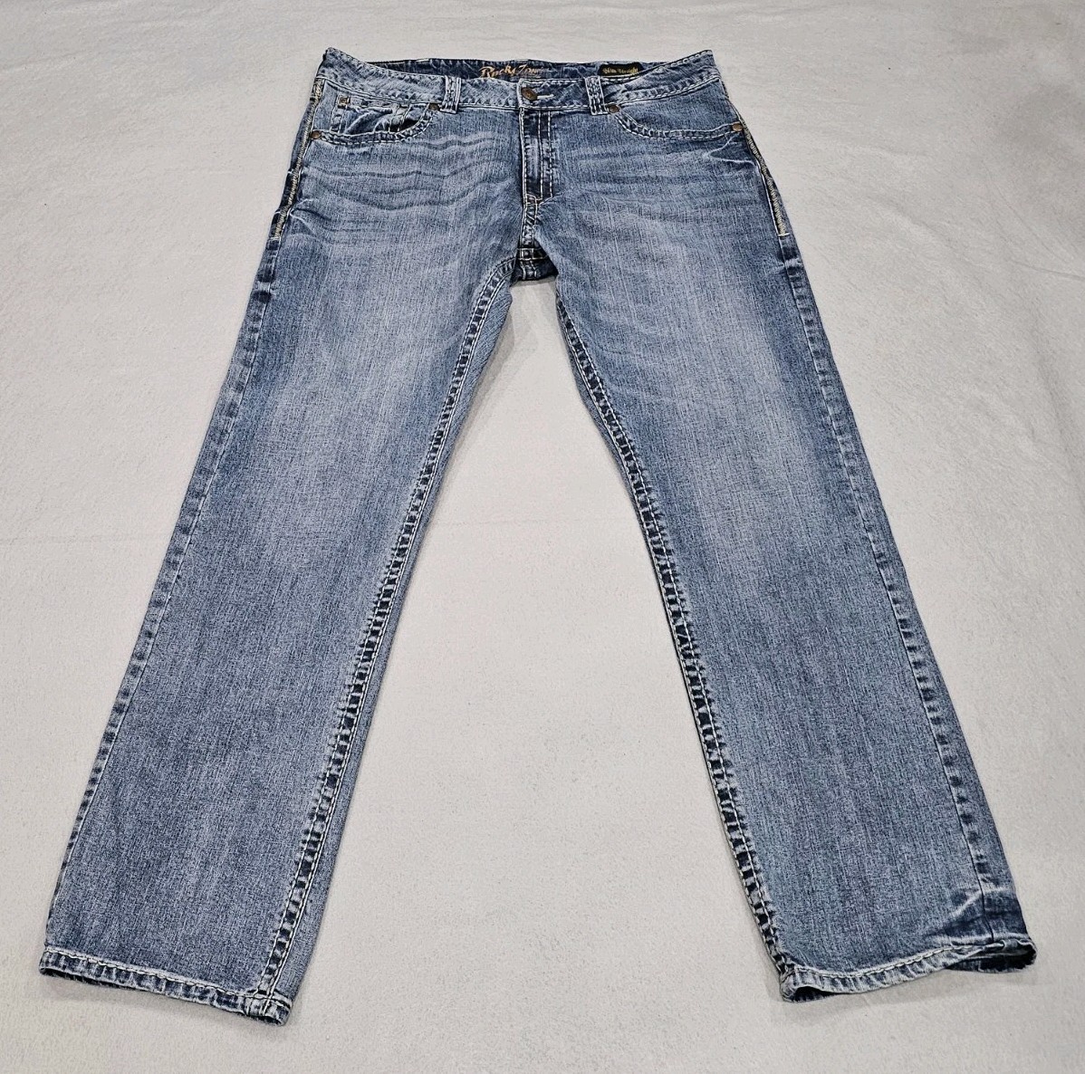 Wrangler Rock 47 Mens Jeans (38×34 Actual) Slim Straight Thick Stitch Western