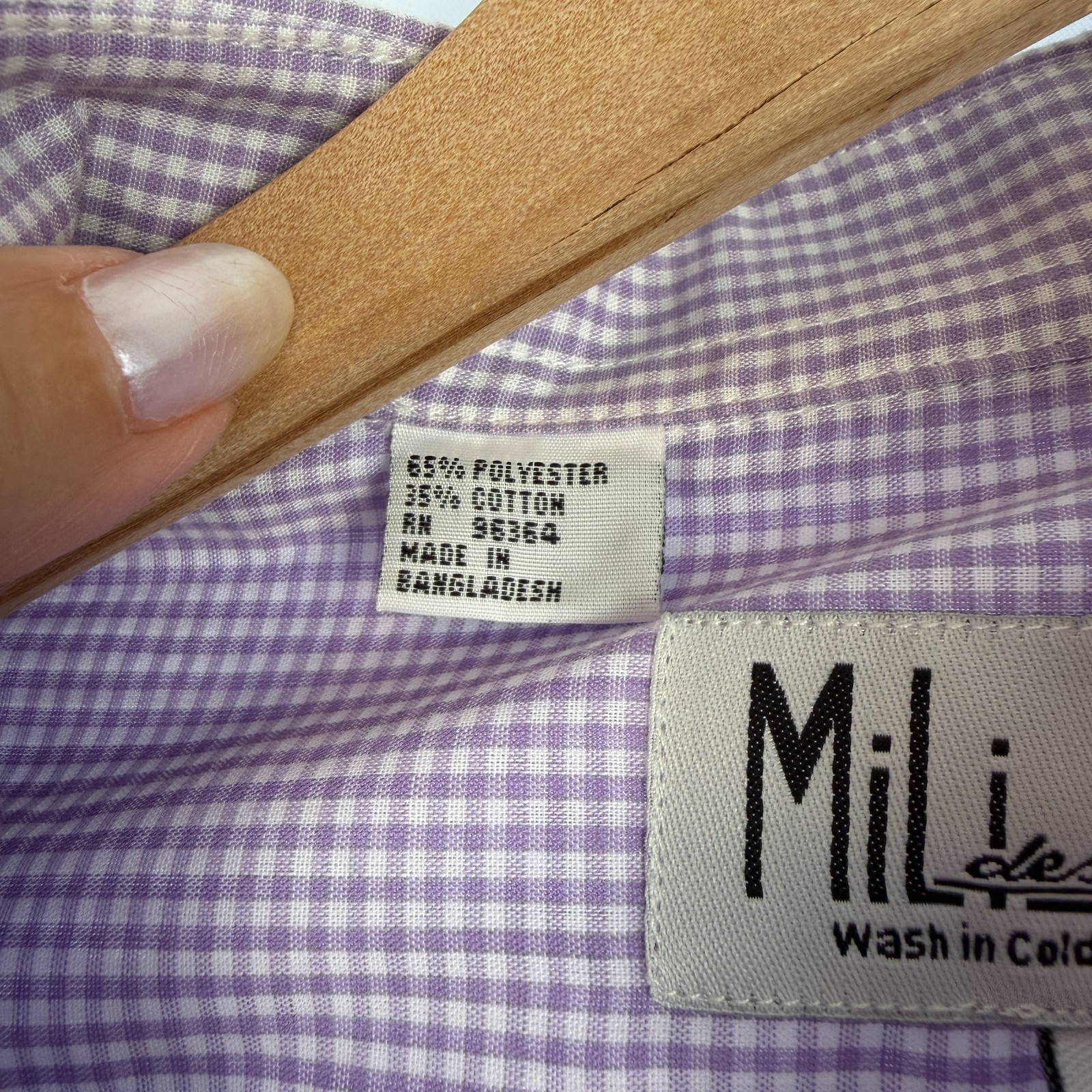 MILI DESIGNS Embroidered Blouse Top Womens Purple S Gingham Check Butterflies