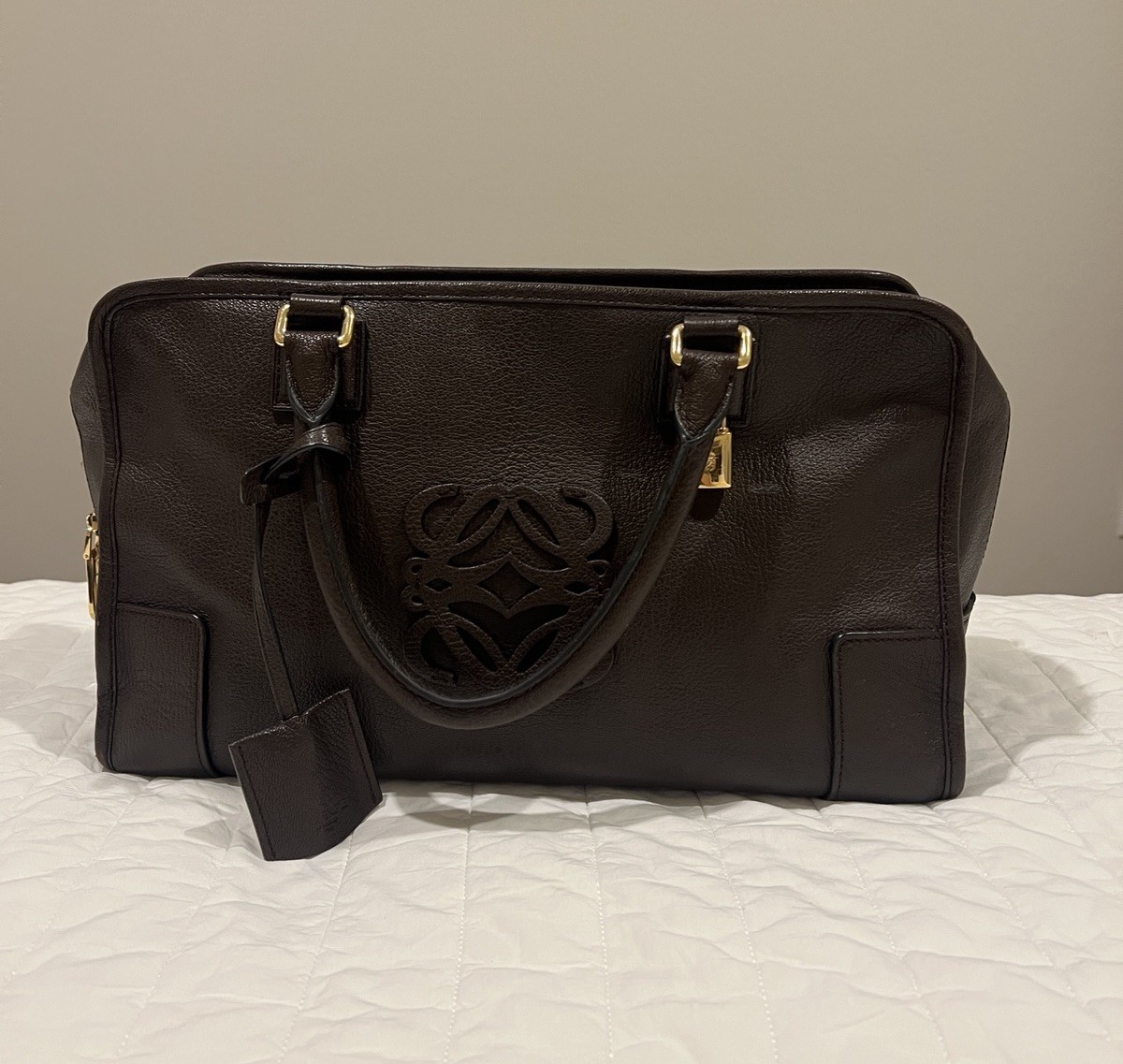 LOEWE Amazona 36 Anagram Leather Handbag Bronze Tote Boston bag Used