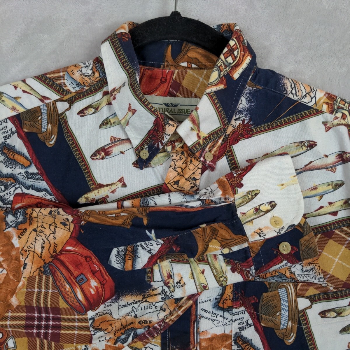 Natural Issue Button Up Shirt Men Large Cotton Brown Fish Angler Outdoor Nature