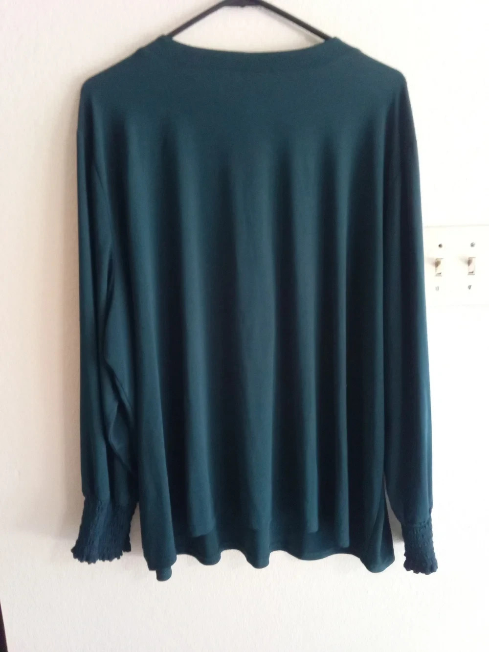 Plus Sz3X Anne Klein Teal V-Neck Long Sleeve Top with Gold Zip Pull