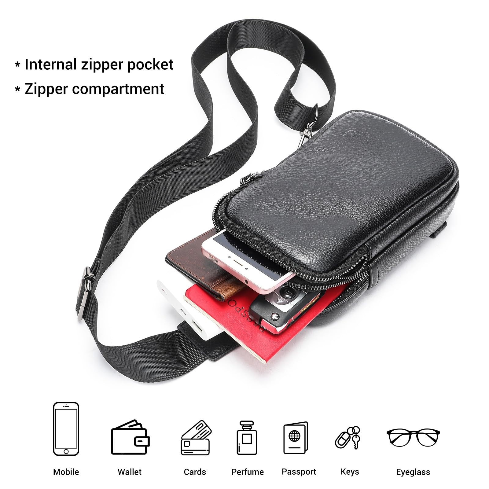 MASIWEI Genuine Leather Sling Bag for Men Crossbody Purse