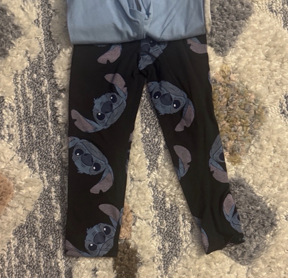 Disney Stitch Girls 3T 3-Piece Graphic Pants Gray Blue Black