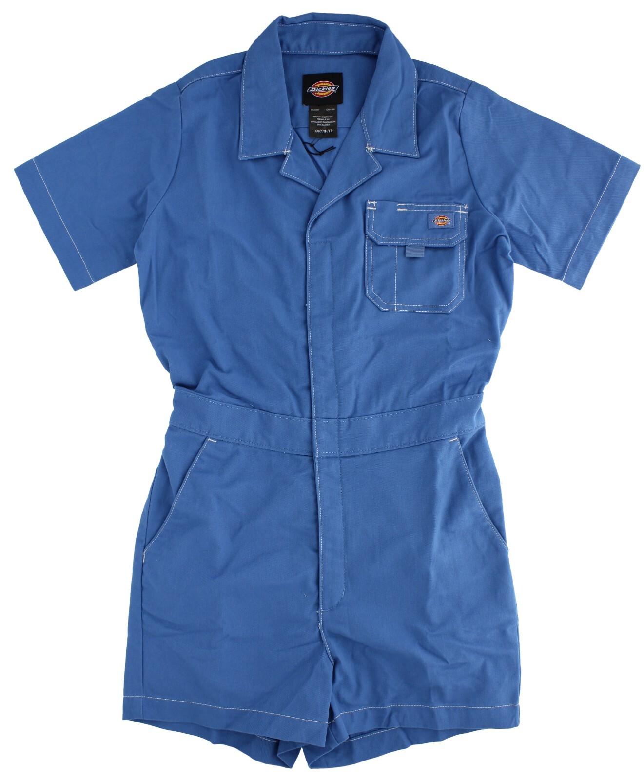 Dickies Women’s Shortalls Romper Regular Fit, Short Sleeve, 2.5in Inseam, Blue