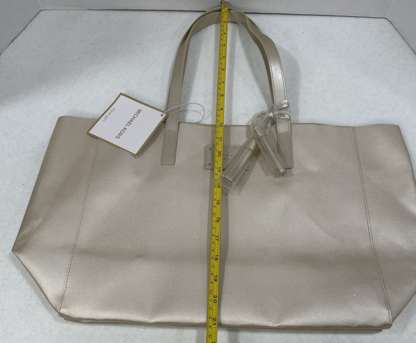 Michael Kors Gold Metallic Glamorous Glitter Large Tote Bag New! Beach Pool NWT