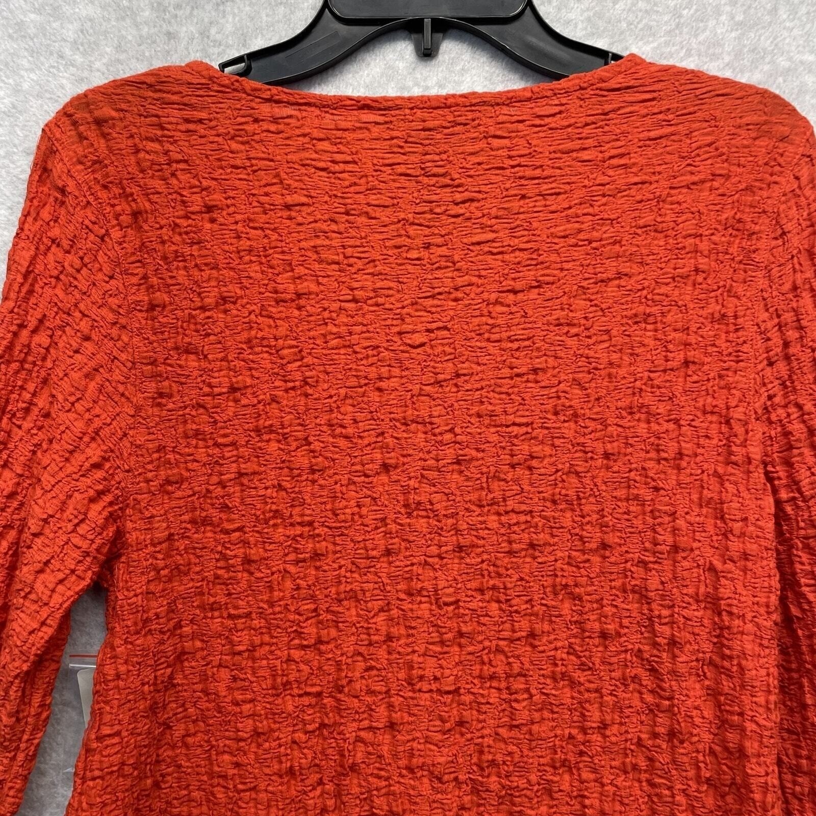 Ali Miles Textured Crinkle Top Womens Petite Small Red Blouse Roll Tab Sleeve