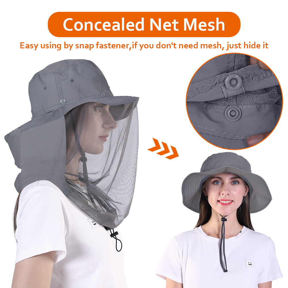 1/2x Mosquito Head Net Hat Bug Bee Insect Mesh Sun Cap for Fishing Hiking Safari