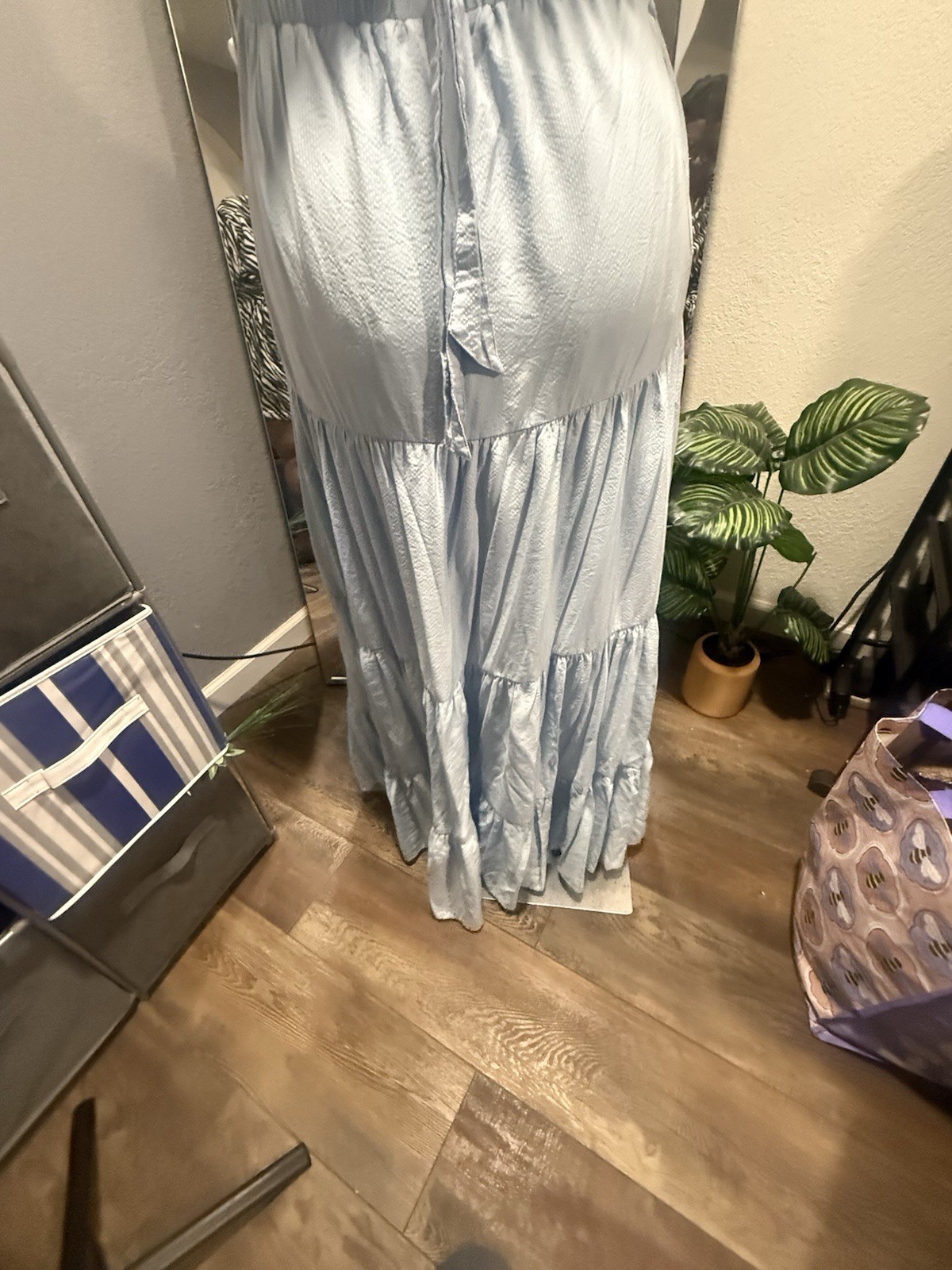 Lulus Blue Halter Backless Tiered Tie-Back Maxi Dress XL Regular