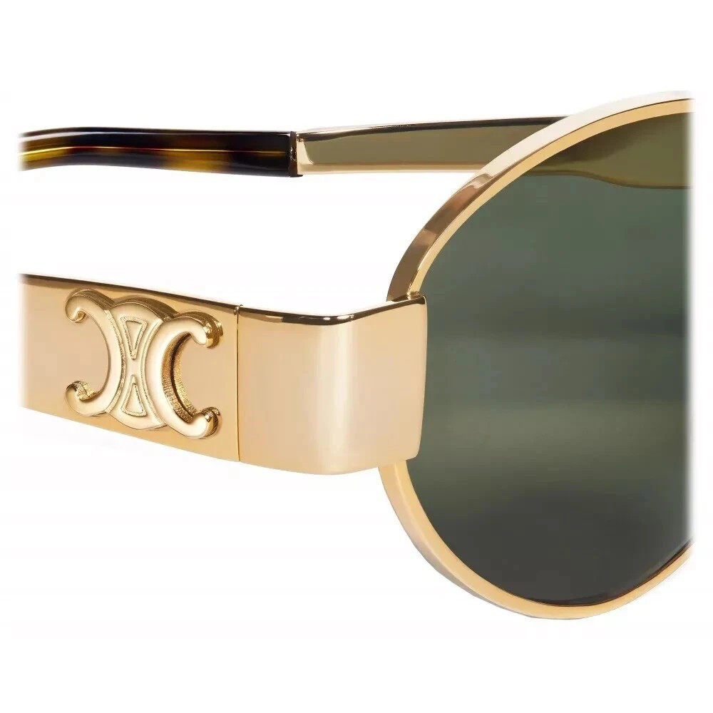 Celine CL40235U 30N Triomphe Oval Sunglasses – Gold Green Lens 100% Authentic