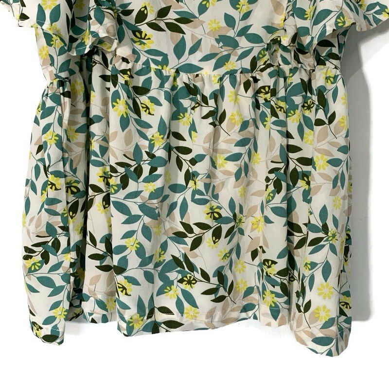 Women’s Floral Peplum Blouse 1XL Square Neck Flutter Sleeve Top Cottagecore Boho