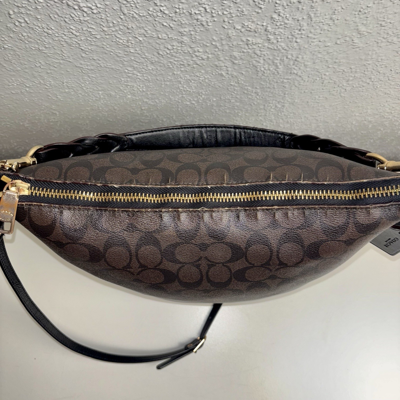 Coach Abby Duffle F31477 Signature Canvas Brown Black Crossbody Shoulder Bag