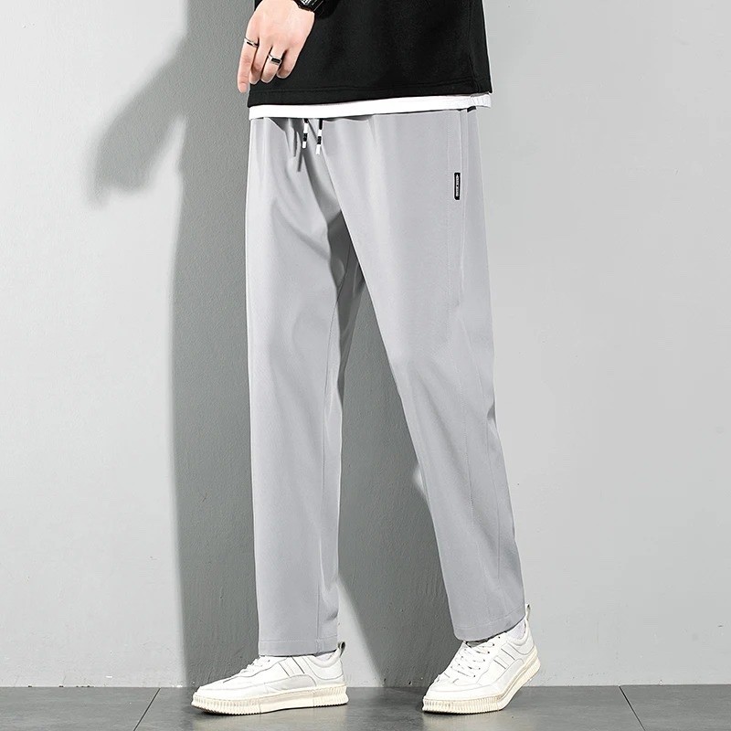 Men Ice Silk Pants Summer Thin Business Casual Elastic Breathable Straight Leg