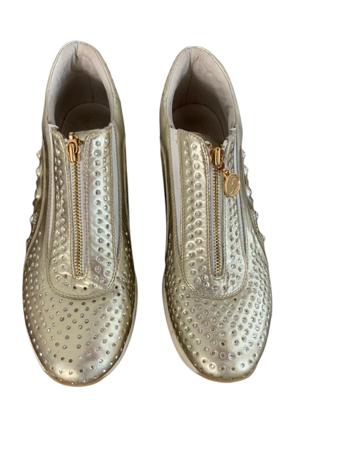Jessica Bennett Gold Sneakers Rhinestone Wedge size 10 Center Zip