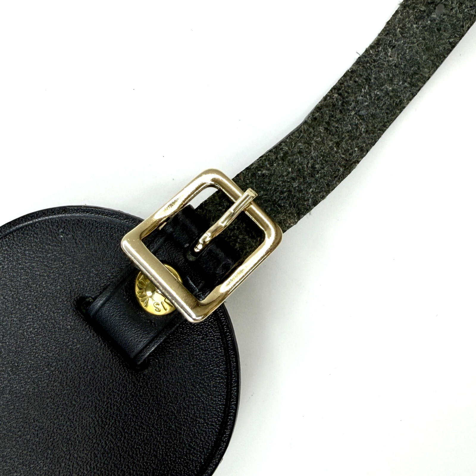 Authentic Louis Vuitton Black Leather Luggage Name Tag & Poignet Set Used Japan