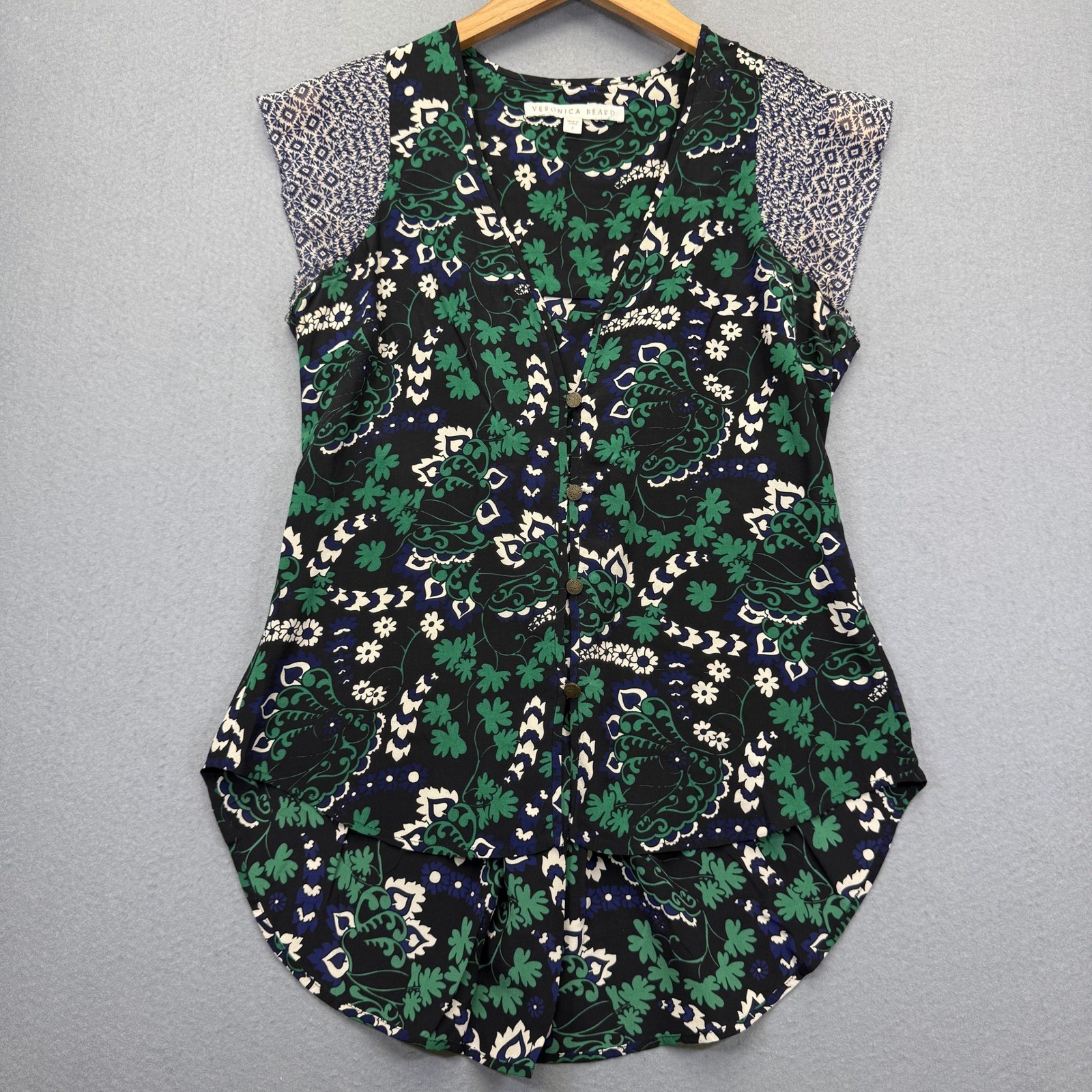 Veronica Beard Womens Silk Floral Paisley Mixed Print Cap Sleeve Blouse Size 2
