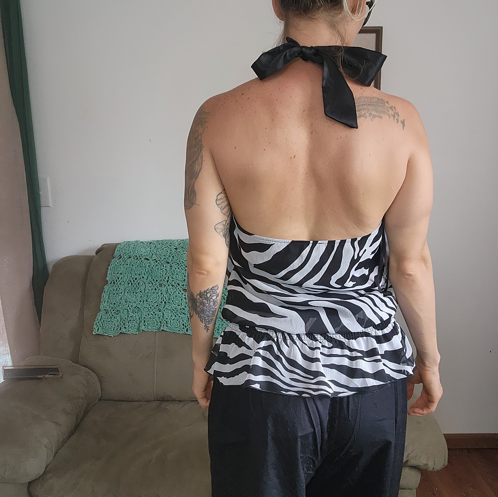 B Wear Y2k Zebra Print Halter Top Size Medium NWT