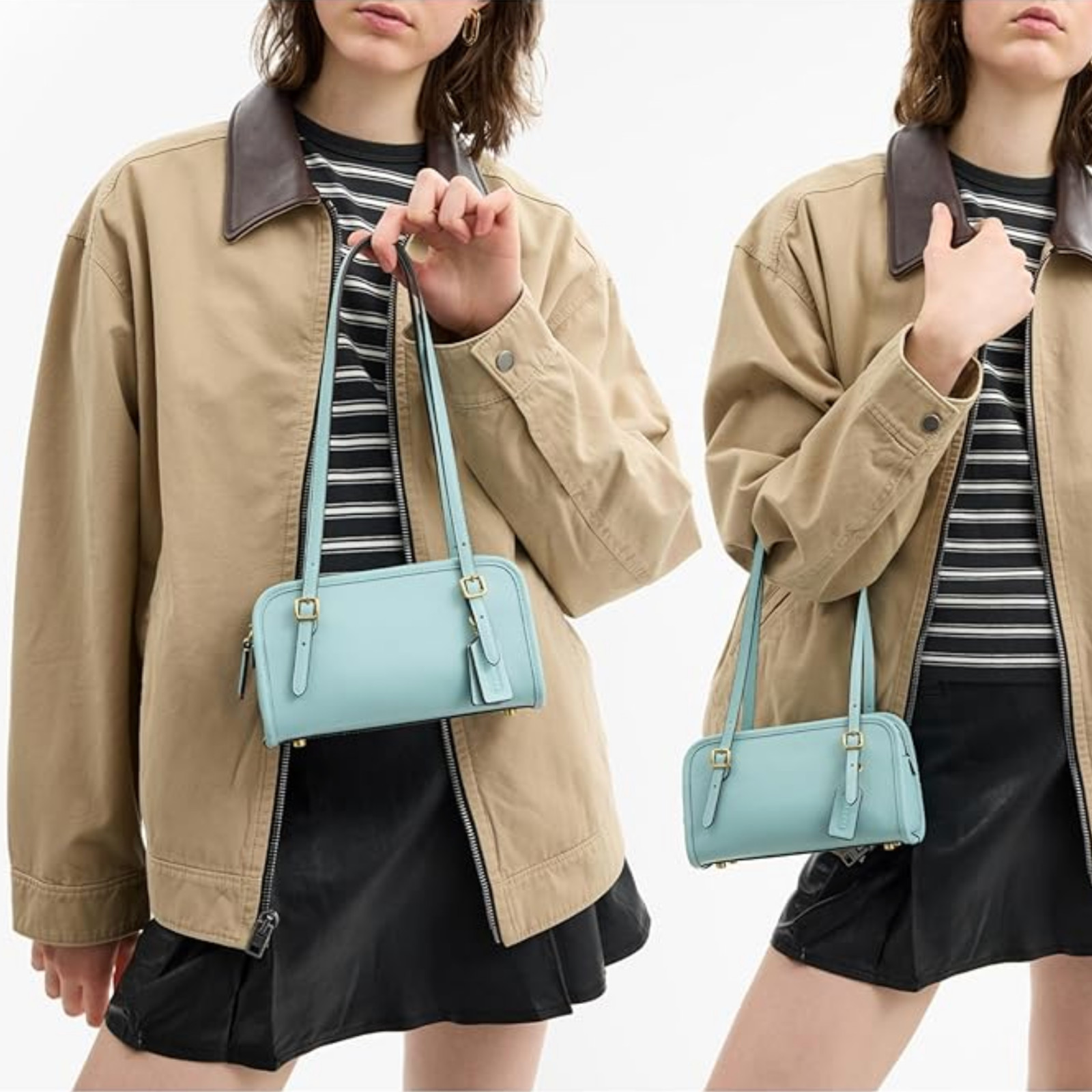 Coach Swing Zip Bag 20 in Light Blue Glovetanned Leather CAM45 NWT