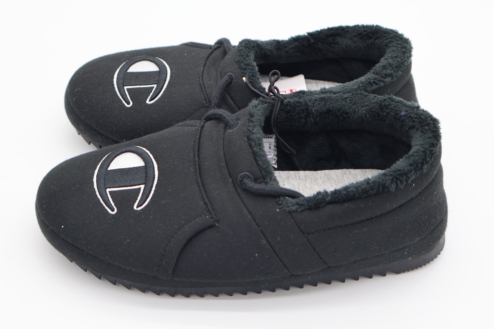 Champion Black, Blue & Grey Logo Slip-On Slippers Faux Fur Lined Non-Slip W9/M7