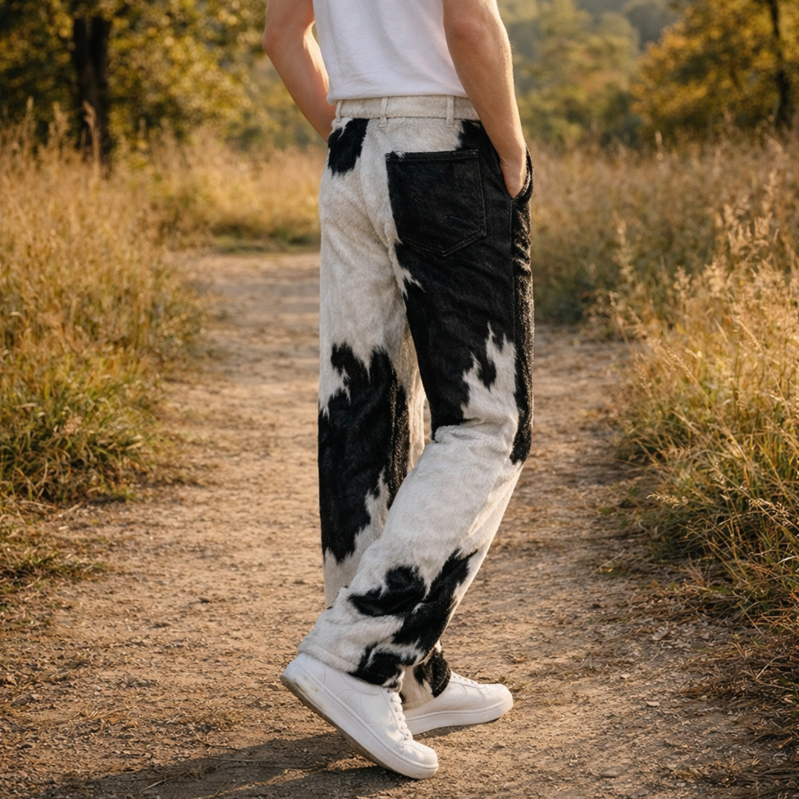 Men’s Natural Hair-On Cowhide Leather Pants – Genuine Western Style