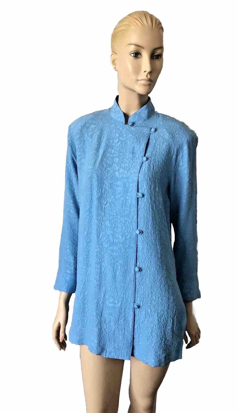 NWOT YI LIN TEXTURED BLUE TEXTURED SILK ASIAN STYLE BUTTON UP TUNIC SIZE S/M