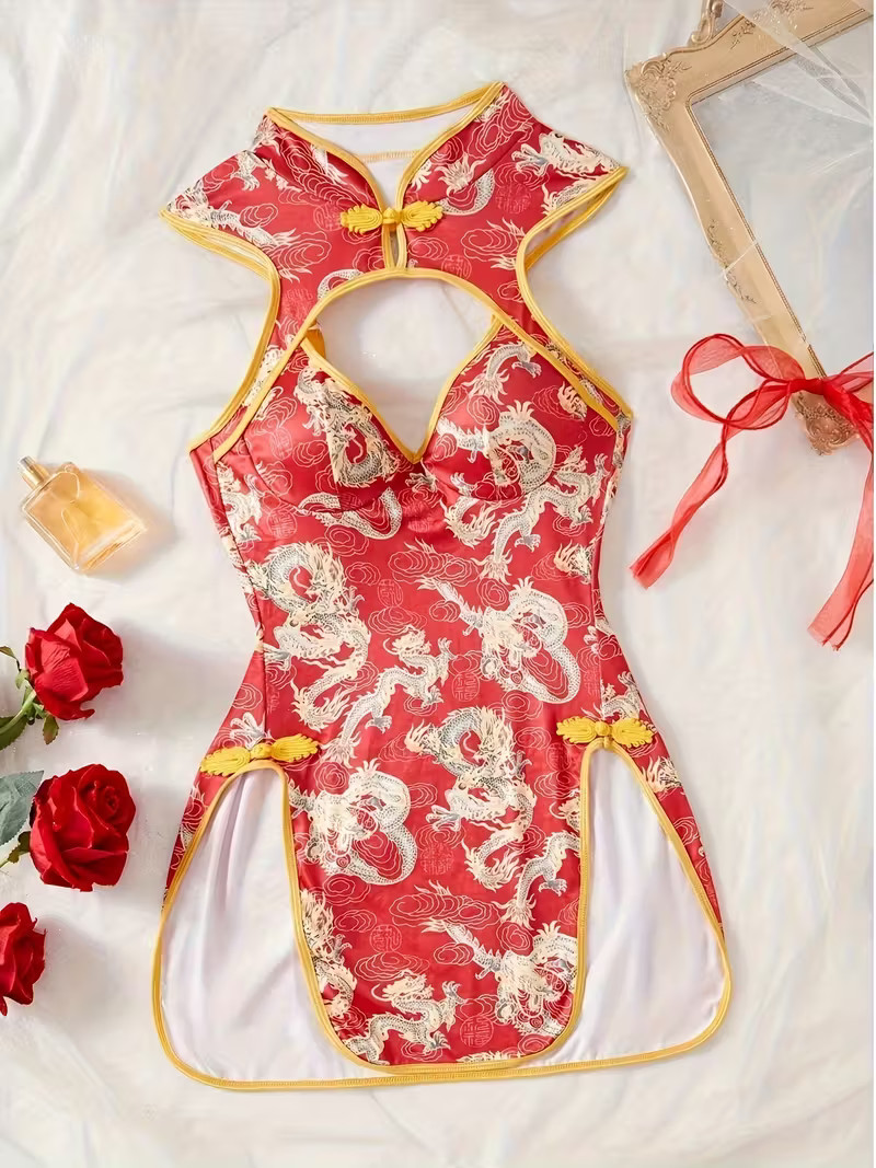 NEW Medium Elegant Alluring Chinese Qipao Style. Brocade Fabric Bodycon Lingerie