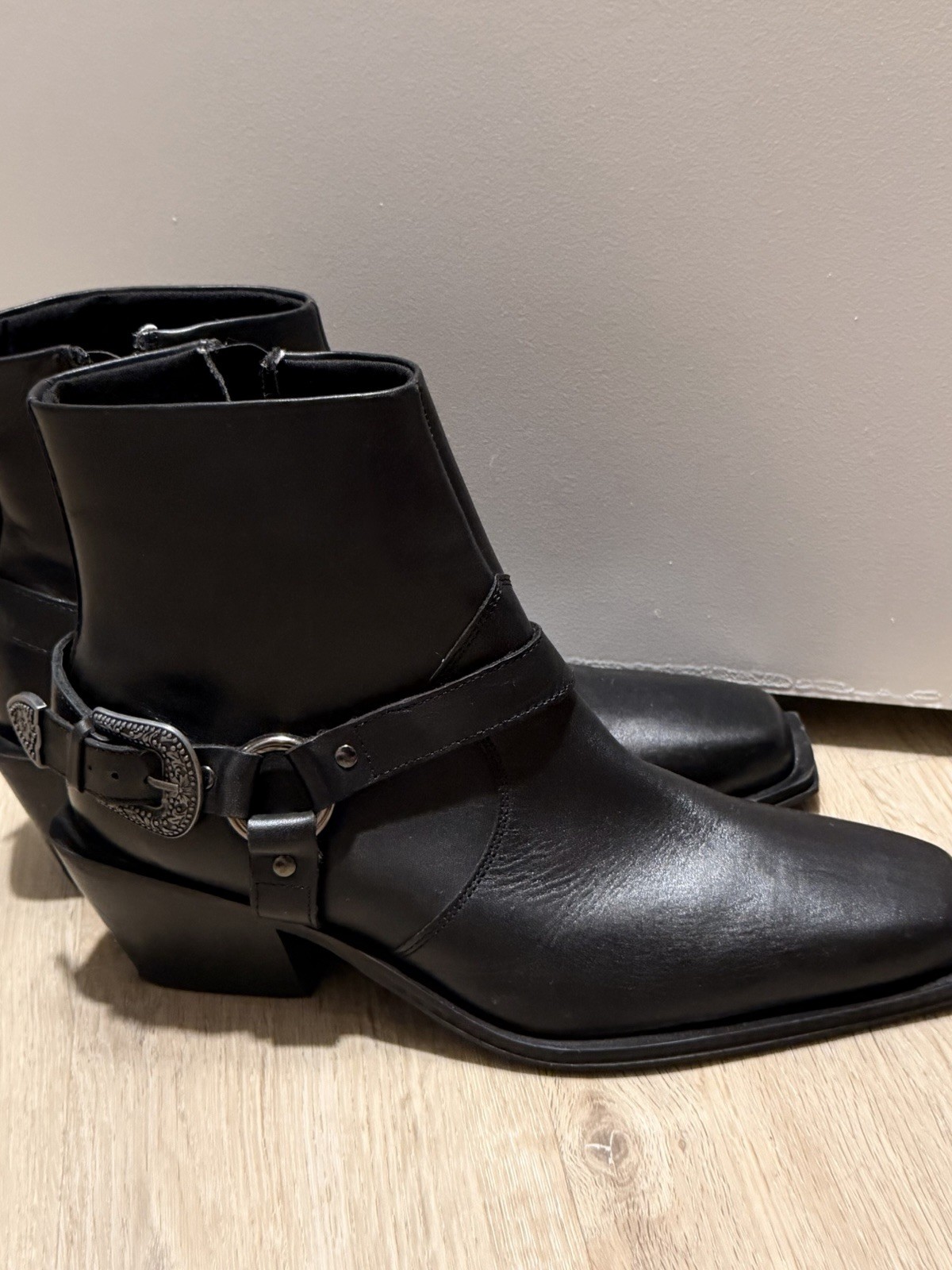 ASOS DESIGN chelsea boots in black leather with buckle and cuban heel 9